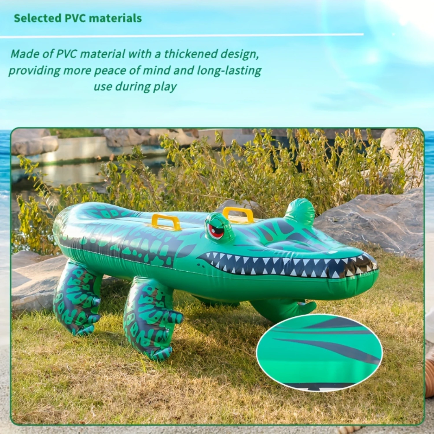 

1pc Inflatable Crocodile Surfboard, Water Floats for Drifting, Outdoor Swimming Equipment - Beach Relaxation, Pool Party