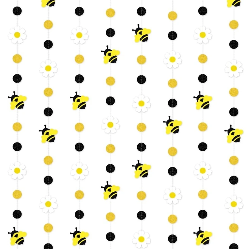Bee Theme Party Bee Daisy Dots Paper Pull Flower Bedroom Garden Birthday Wedding Baby Shower Party Hanging Bunting Garland Decor