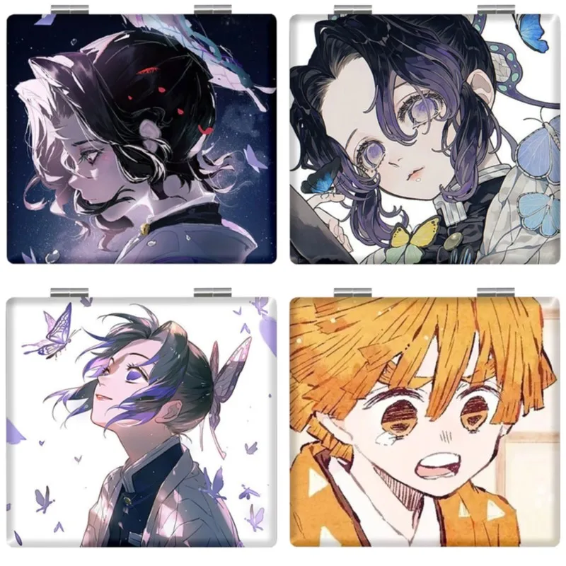 7×6cm Demon Slayer, Kimetsu no Yaiba, Folding Double-sided Makeup Mirror, Anime Cute, Portable Travel, Girls, Magnifying, Square