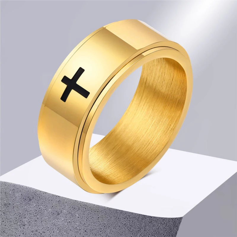 

6mm Mens Cross Gold Stainless Steel Band Christ Jesus Jewelry Engagement Rings Women Emo Accessories Finger Wheel dropshipping