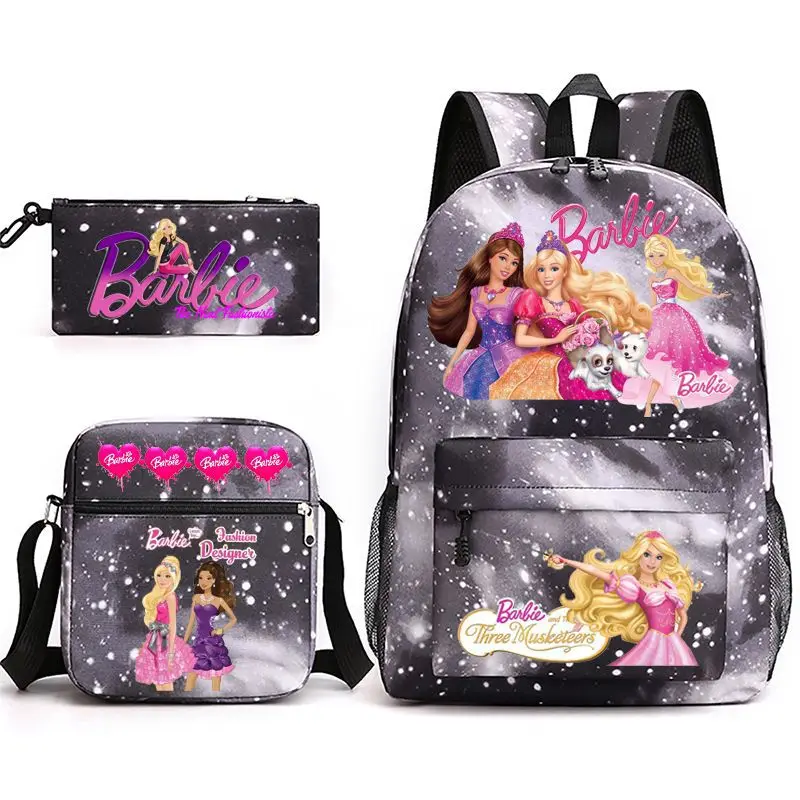 Mochila de princesa Barbie para niña, niño, estudiante, portátil, adolescentes, Mochilas escolares ligeras, Mochilas de viaje informales, 3 piezas