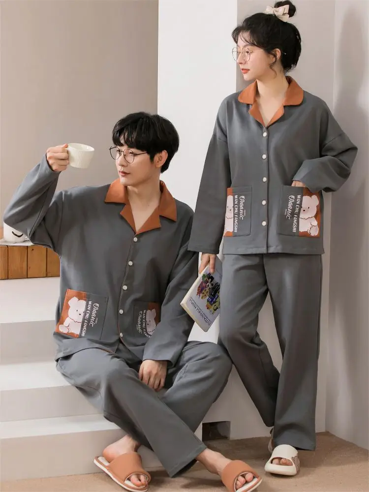 Ensemble de pyjama en coton pour couple, vêtements de maison, confortable, chaud, vêtements de nuit, grande taille, famille, Noël, hommes, hiver,