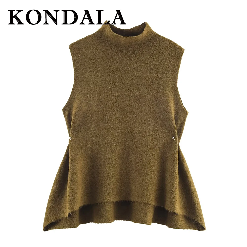 

KONDALA шикарный вязаный свитер 2025 года, женский свитер, осенний уличный осенний модный длинный повседневный складной женский однотонный элегантный трикотаж