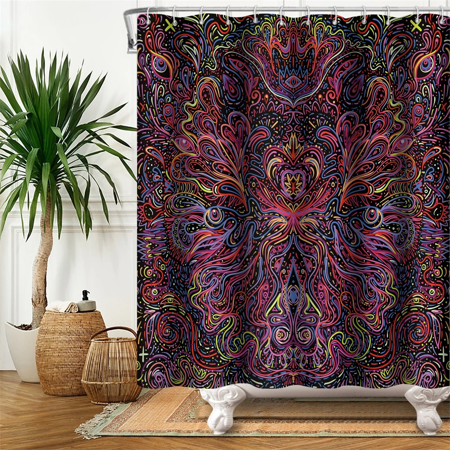 

Tree of Life Shower Curtain Bohemian Moon Phase Bath Curtains Modern Hippie Home Art Waterproof Bathroom Accessories with Hooks