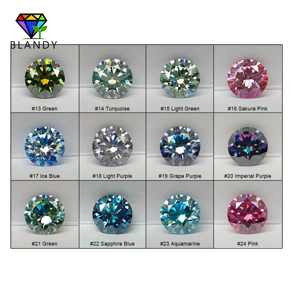 Piedra de moissanita de varios colores, aguamarina, zafiro azul, corte redondo de 3,0-11mm, Diamante de moissanita de Color arcoíris para joyería DIY