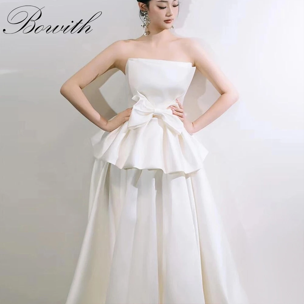 

Bowith Korean Wedding Dresses Customized Strapless Patchwork Bow Bridal Gown Floor-Length Elegant Sleeveless Wedding Party Dress