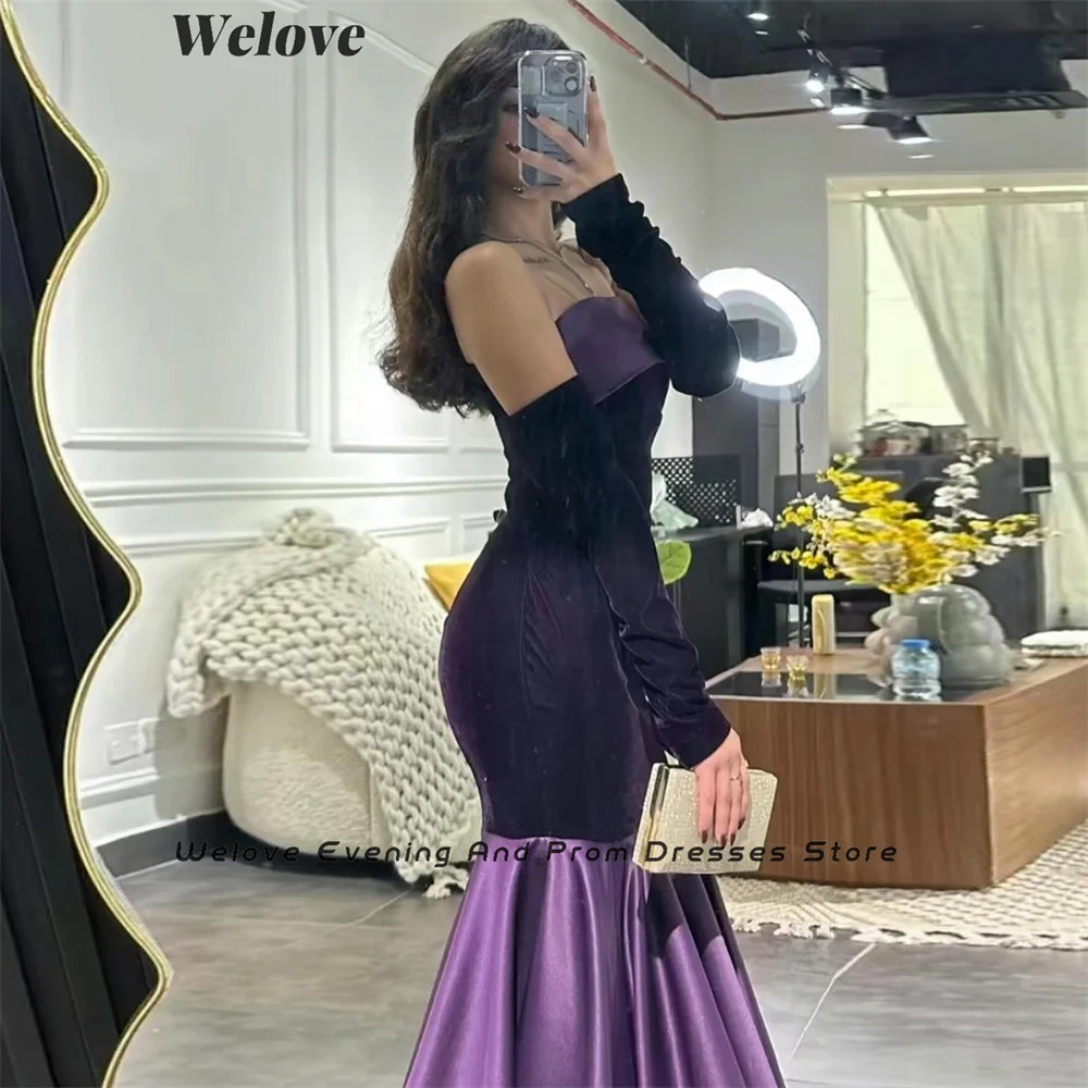 Welove Strapless Prom Dress with Three Quarter Sleeves Ruffles Evening Gowns Mermaid Robes De Bal Vestidos Arab New 2024