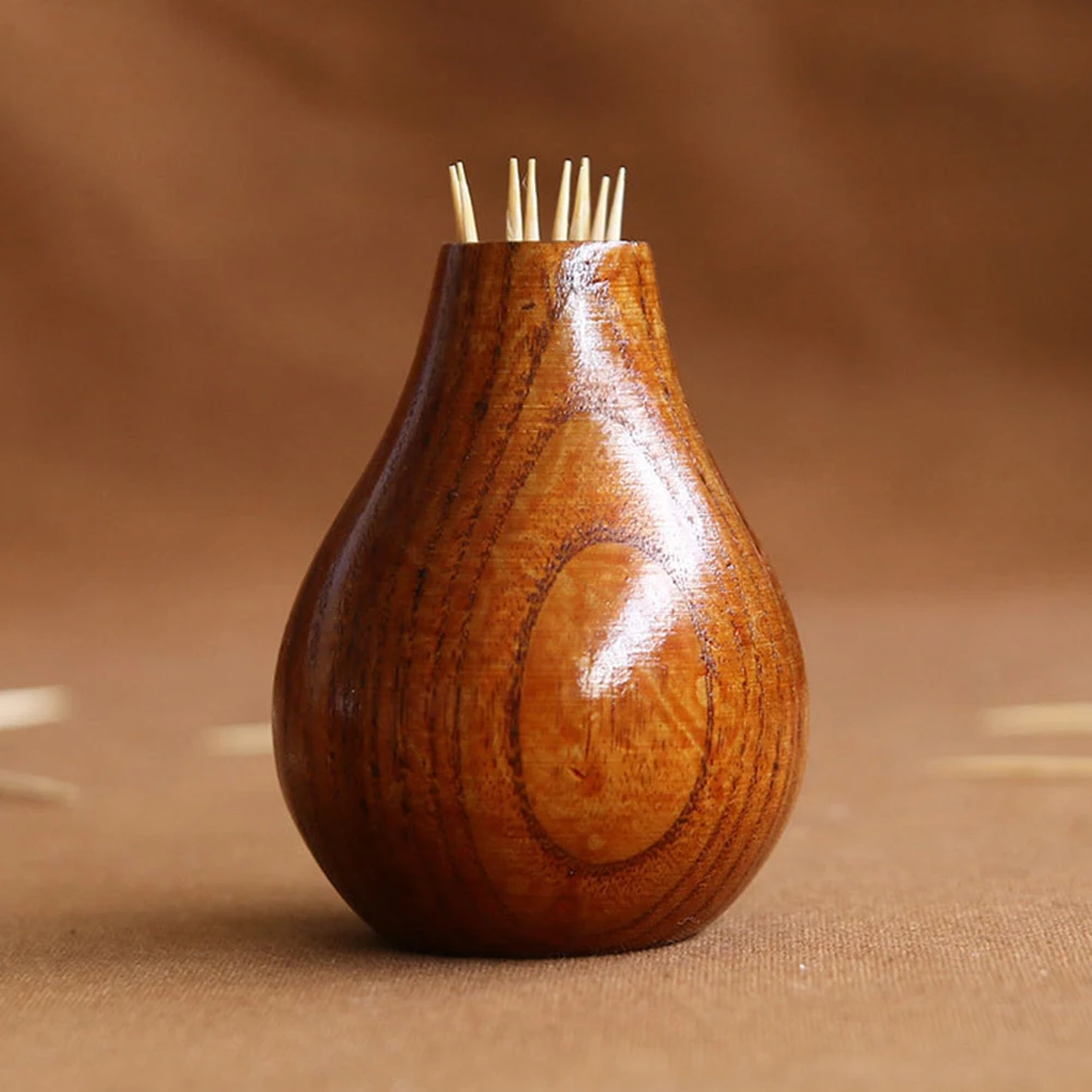 

1pc Eggplant Shape Toothpick Holder Wooden Box Shake-A-Pick Style Portable Dust-Proof Hidden Lid Vintage Decoration For Home