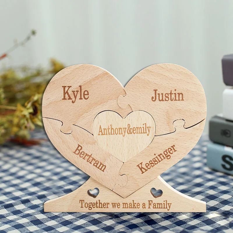 Free Engraving Personalized Wooden Heart Puzzle Custom Romantic Art Puzzle Decoration Valentine's Day Birthday Gift Desk Decor