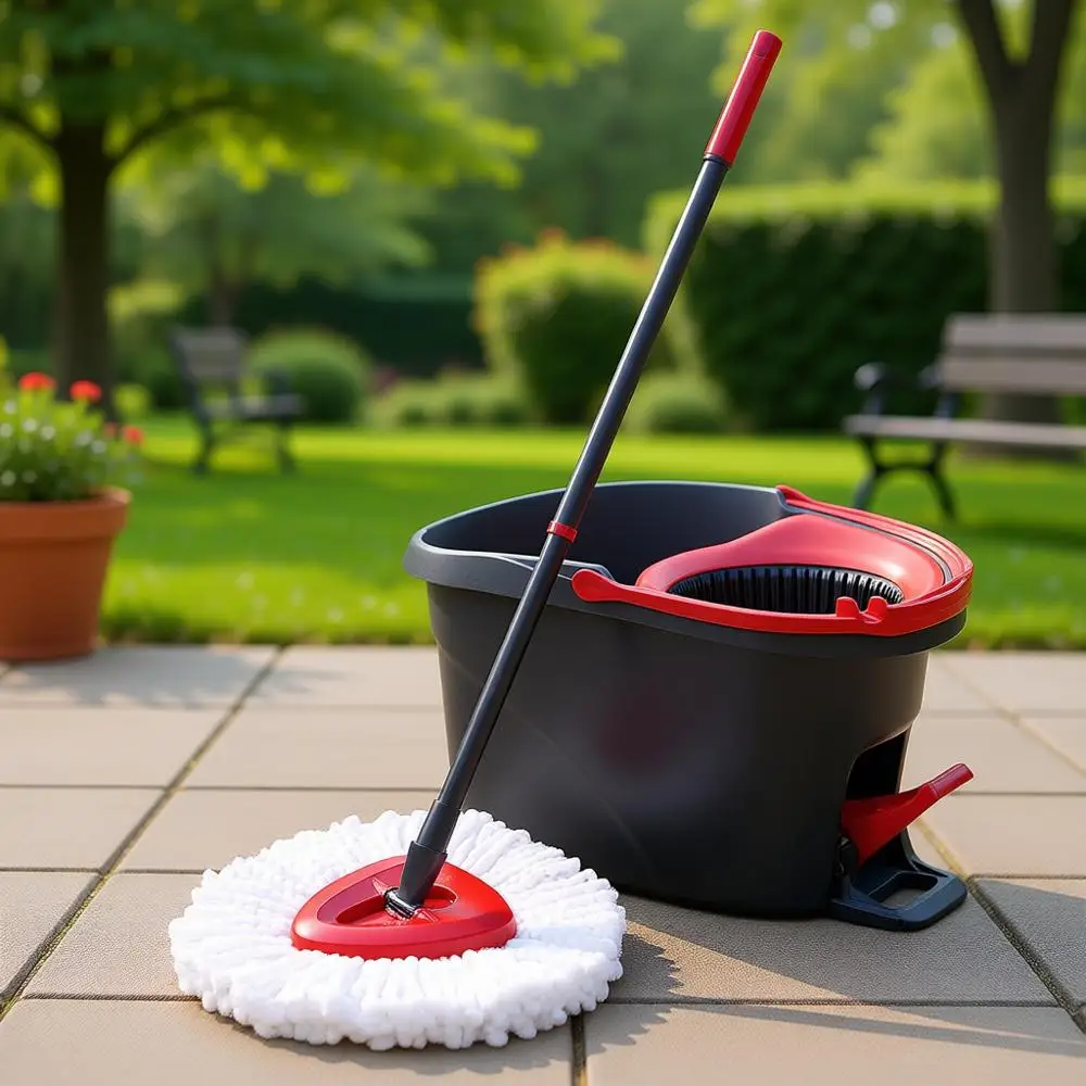 

Microfiber Spin Mop with Bucket Floor Cleaning System, Red and Gray, Stand Included