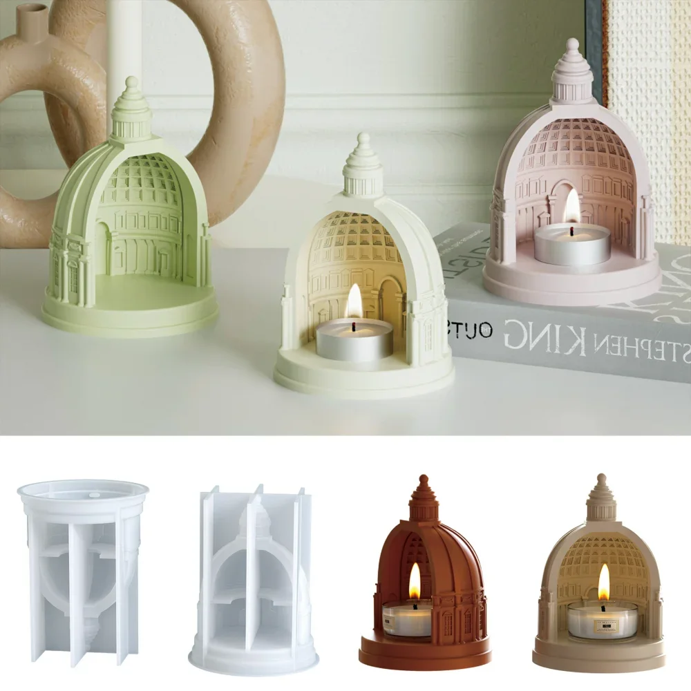 

1pc Architectural Dome Candlestick Silicone Mold - Ancient Roman Pantheon Design with Central Dome for Candle Making, Home Decor