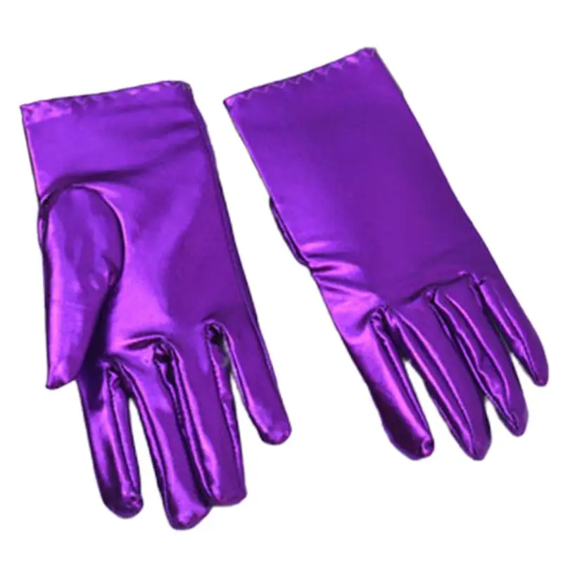 Guantes cortos LICRA cuero sintético para mujer, manoplas metálicas brillantes Color sólido, disfraz Cosplay para en