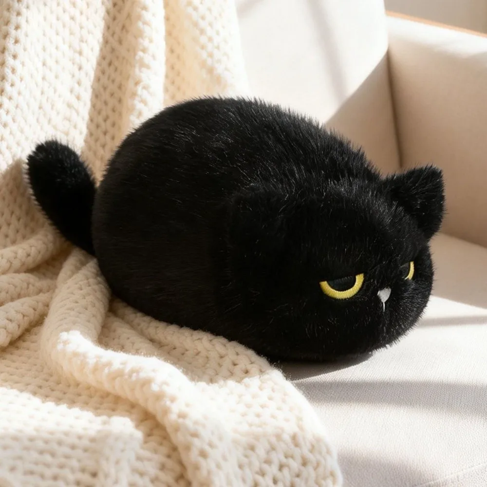 Super Cute Soft Cat Plush Doll Oval Chubby Resting Kitten Plush Doll Brown Kawaii Cat Stuffed Toy Room Decor