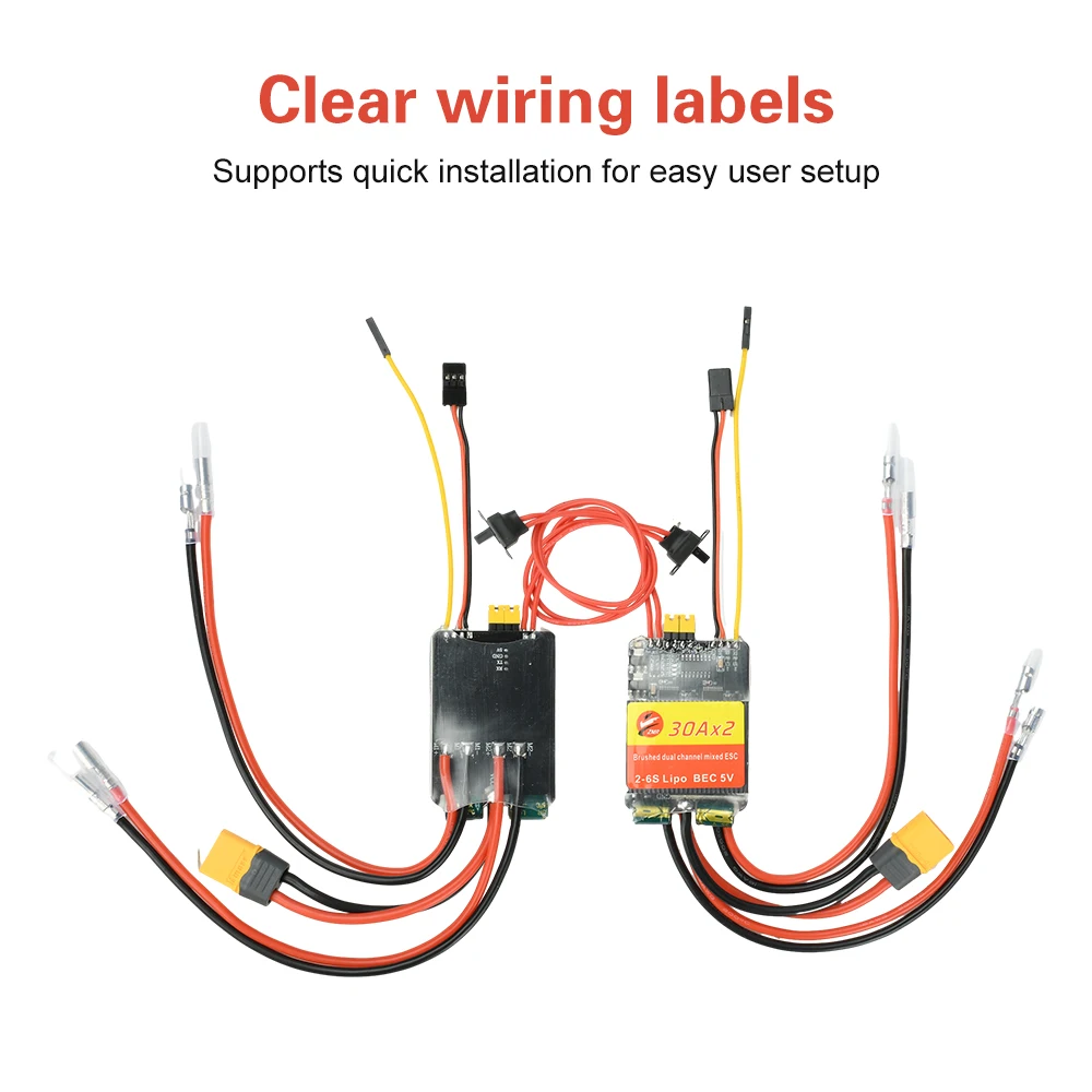 30A 50A Zweikanaliger bidirektionaler bürstenloser ESC mit PWM-Signaleingang, geeignet für RC-Autos, RC-Boote, Kettenfahrzeuge – Detail 5