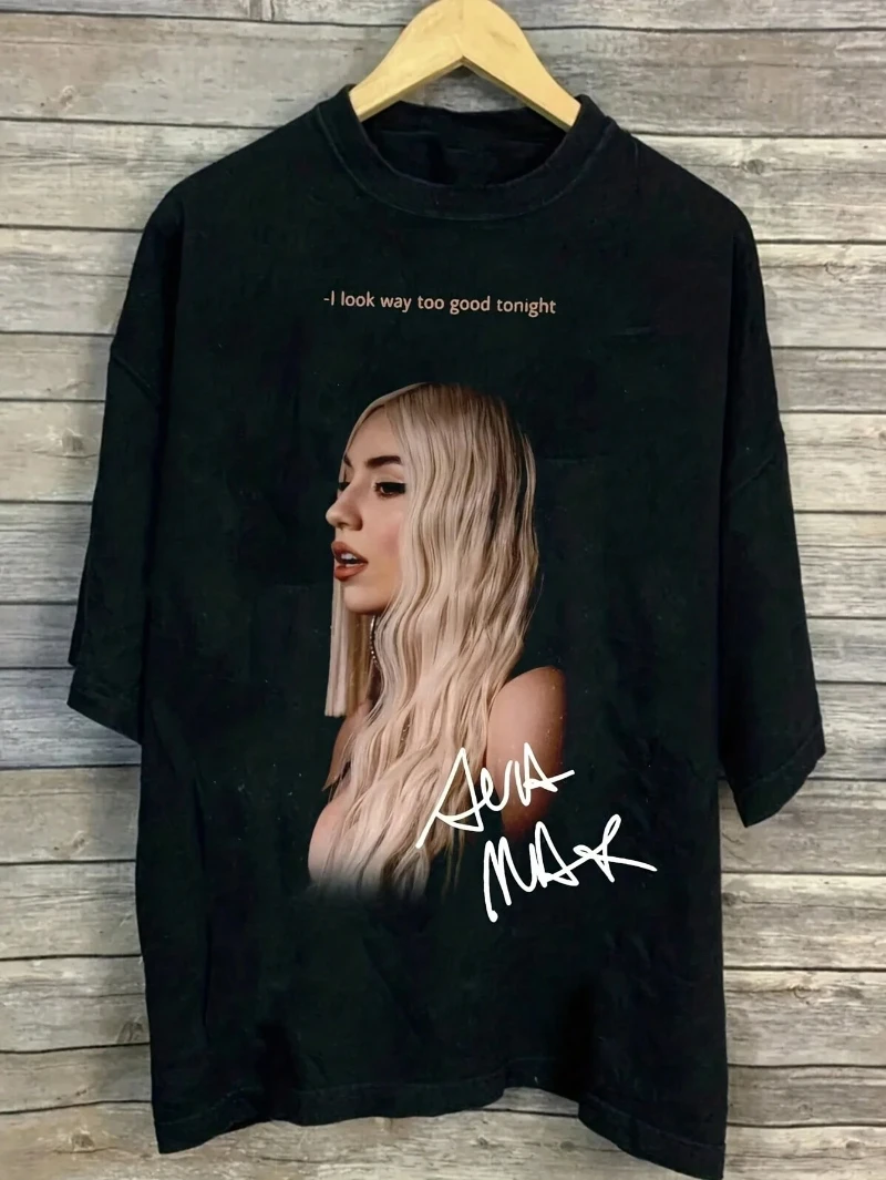 Herren Ava Max Signature Graphic T-Shirt - Schwarz mit charakteristischem Grafik-Portrait-Design, Unisex Street Casual Kurzarm-Shirt