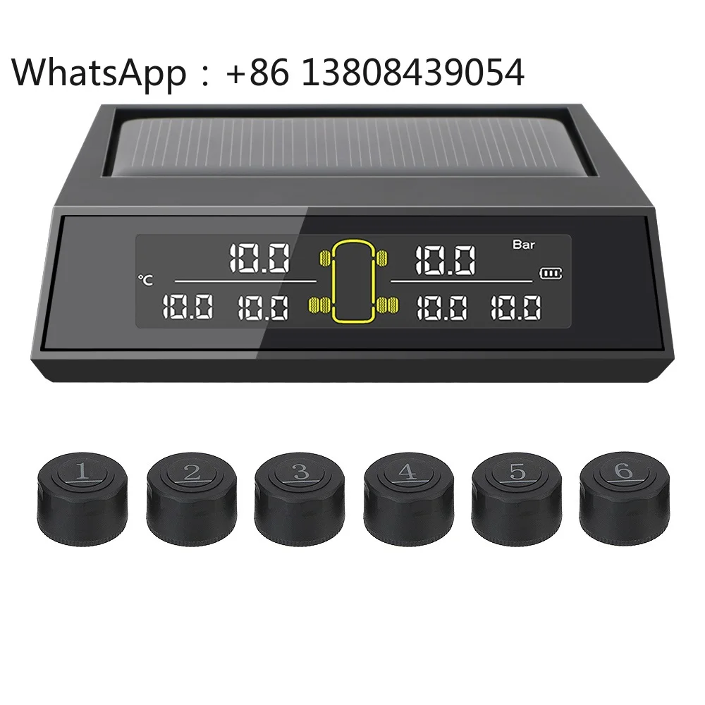 

TPMS Sensor Tire Pressure Monitoring System With 6Pcs Sensors Solar Power LCD Color Screen Truck Car Tyre Pressure Range 0-8 Bar