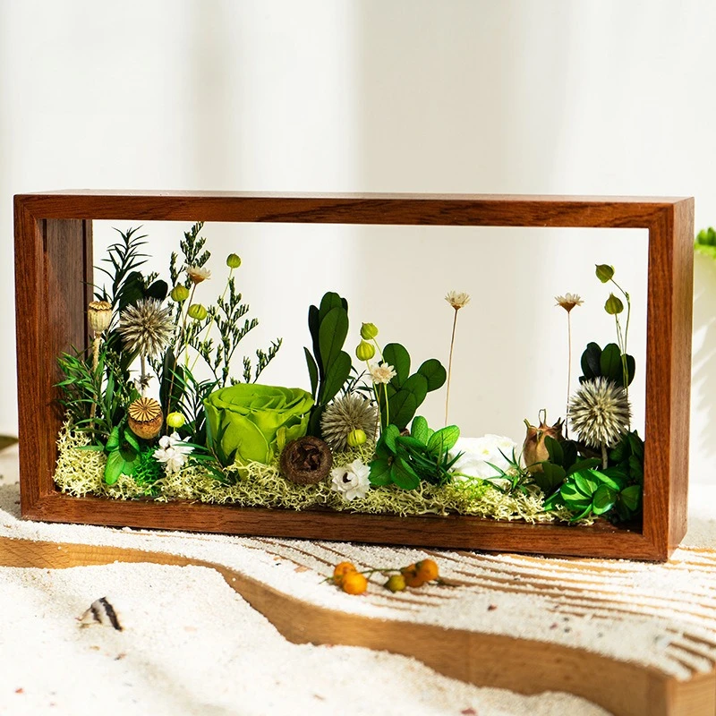 Preserved Rose Flower Real Wood Shadow Box DIY Memory Keepsake Kit for Romantic Anniversary Birthday Gift Party Craft Activity