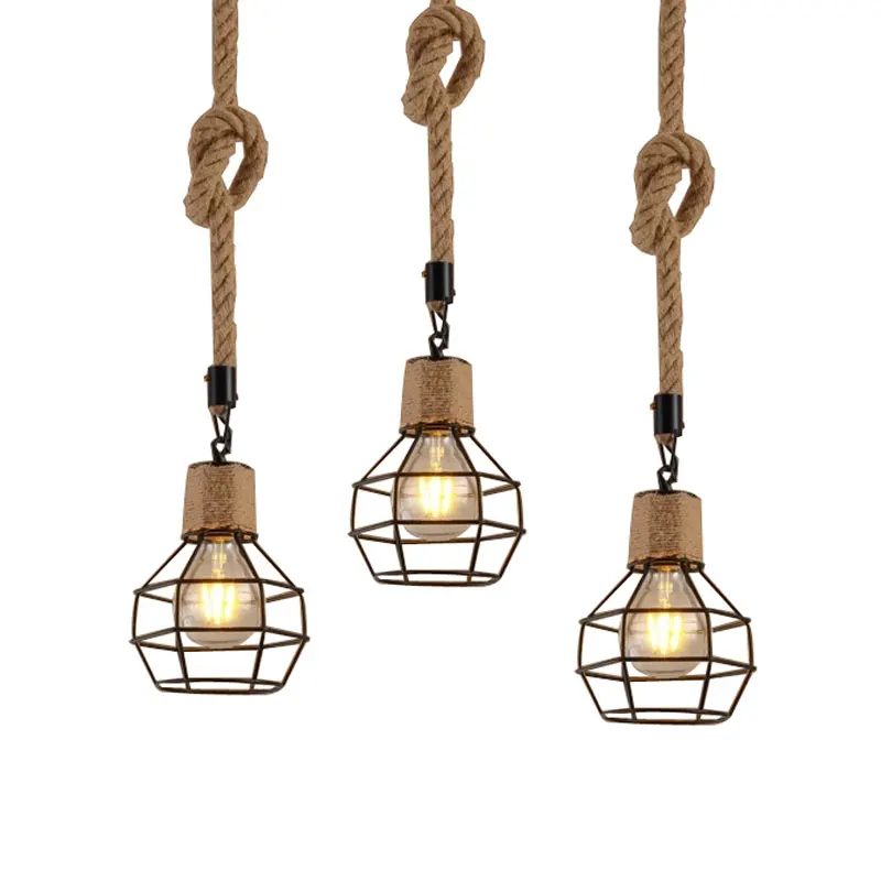 Industry Loft Chandelier Vintage Hemp Rope Pendant Lamp Aisle Bar Dining Room Hanging Lamp Restaurant Cafe Light Droplight