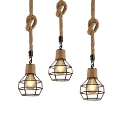 Industry Loft Chandelier Vintage Hemp Rope Pendant Lamp Aisle Bar Dining Room Hanging Lamp Restaurant Cafe Light Droplight