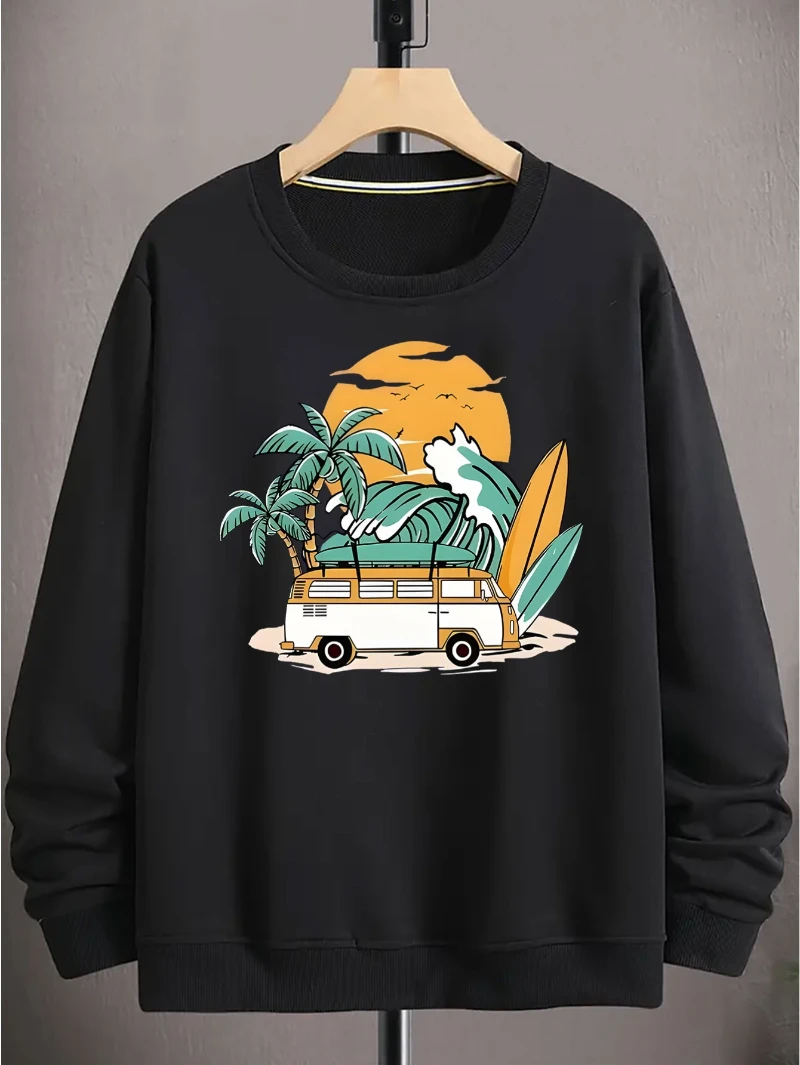 

Beach Printing Casual Fashion Commuting Soft Printed 2025 Autumn and Winter Round-neck Hoodie Is for Both Men and Women Top