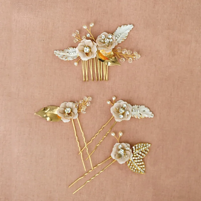 

Delicate Small Comb Women Hair Pins Bridal Piece Hand Painted Floral Girls Accessories Wedding Jewelry