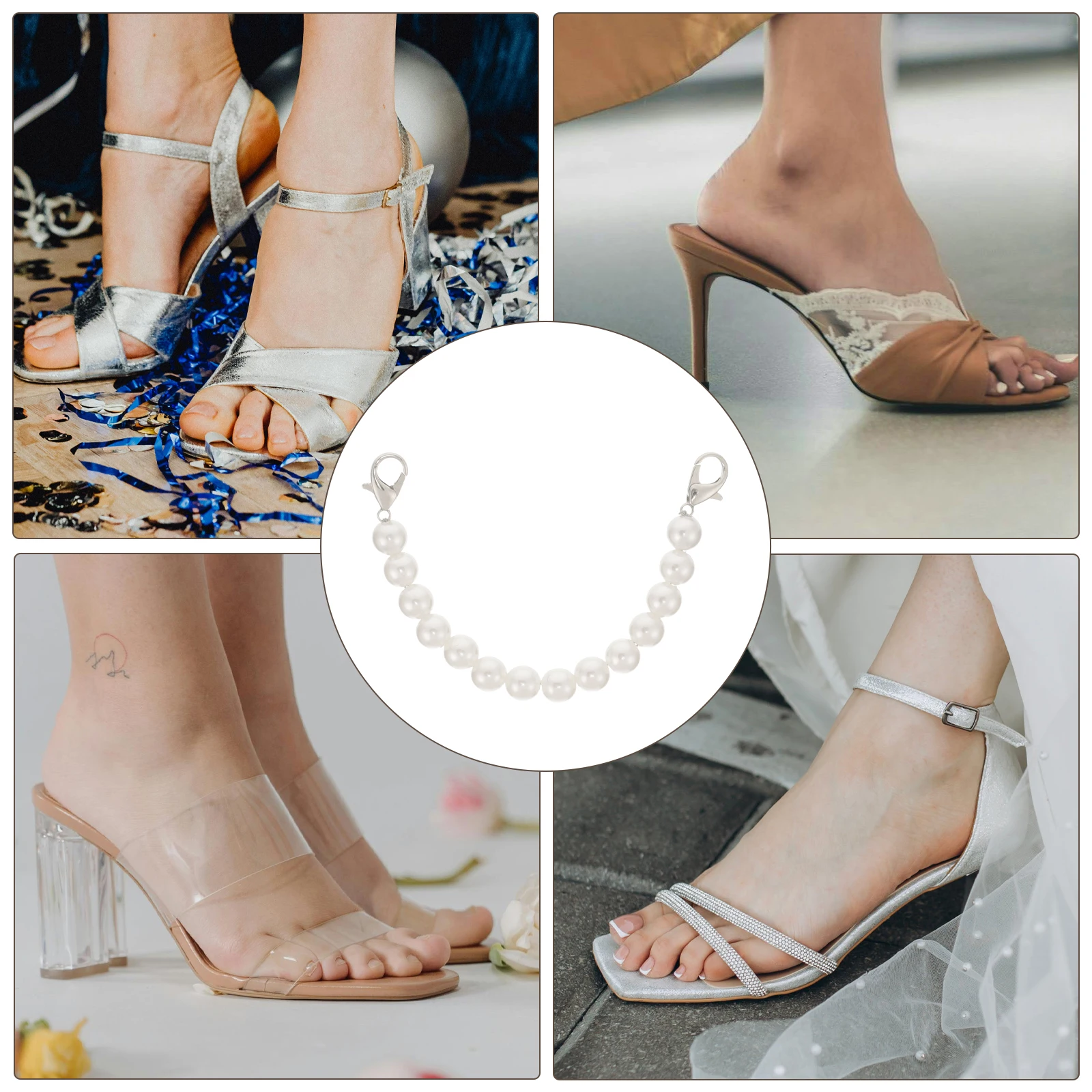 

2pcs High Heel Shoe Pearl Ankle Straps Replacement For Heels Detachable Metal Straps Stable Security Ankle Strap For