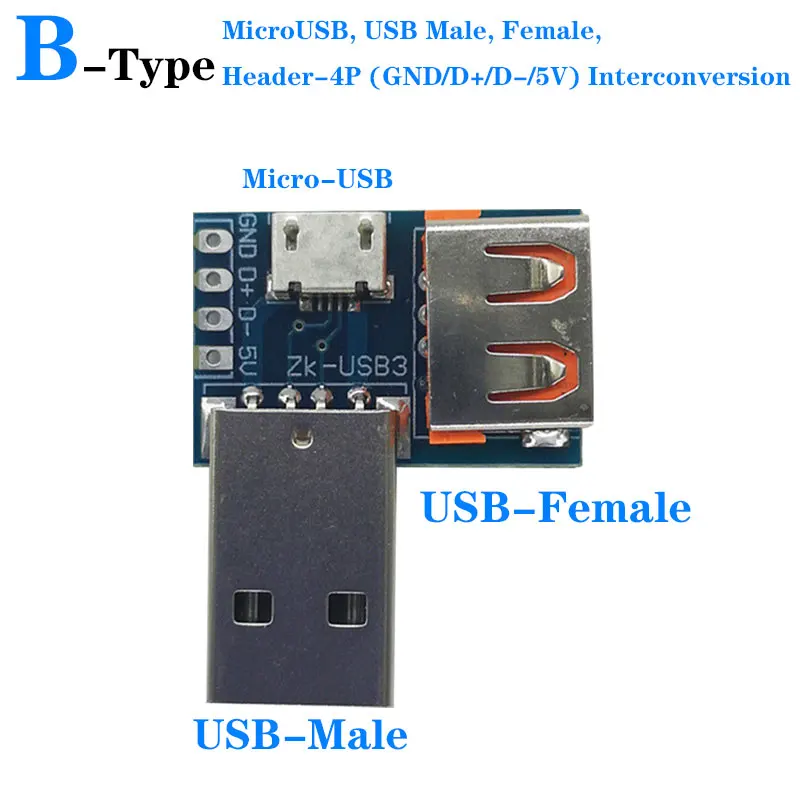 Micro Mini USB USB A Male USB 2.0 3.0 A Female USB B Connector Interface to 2.54mm DIP PCB Converter Adapter Breakout Board