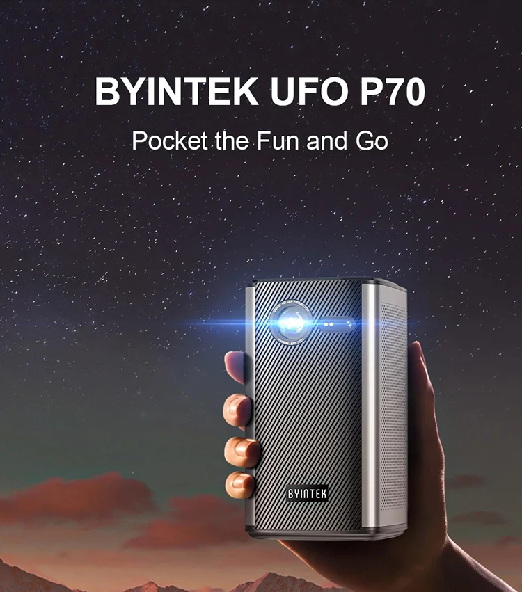 BYINTEK P70 Projector 4K 1080P DLP Mini Portable Projector Home Theater Smart Wi-Fi & Bluetooth for Movies & Gaming With Battery