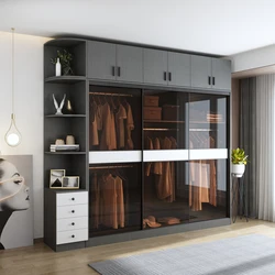 Light luxury glass door wardrobe sliding door modern simple home bedroom cabinet Nordic combination overall large wardrobe