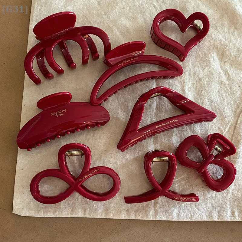 French Red Collection! Large Grip Letters Gold Label Back Head Updo Shark Clip Hair Accessories Headwear Hairpin Hair Claw[G31]