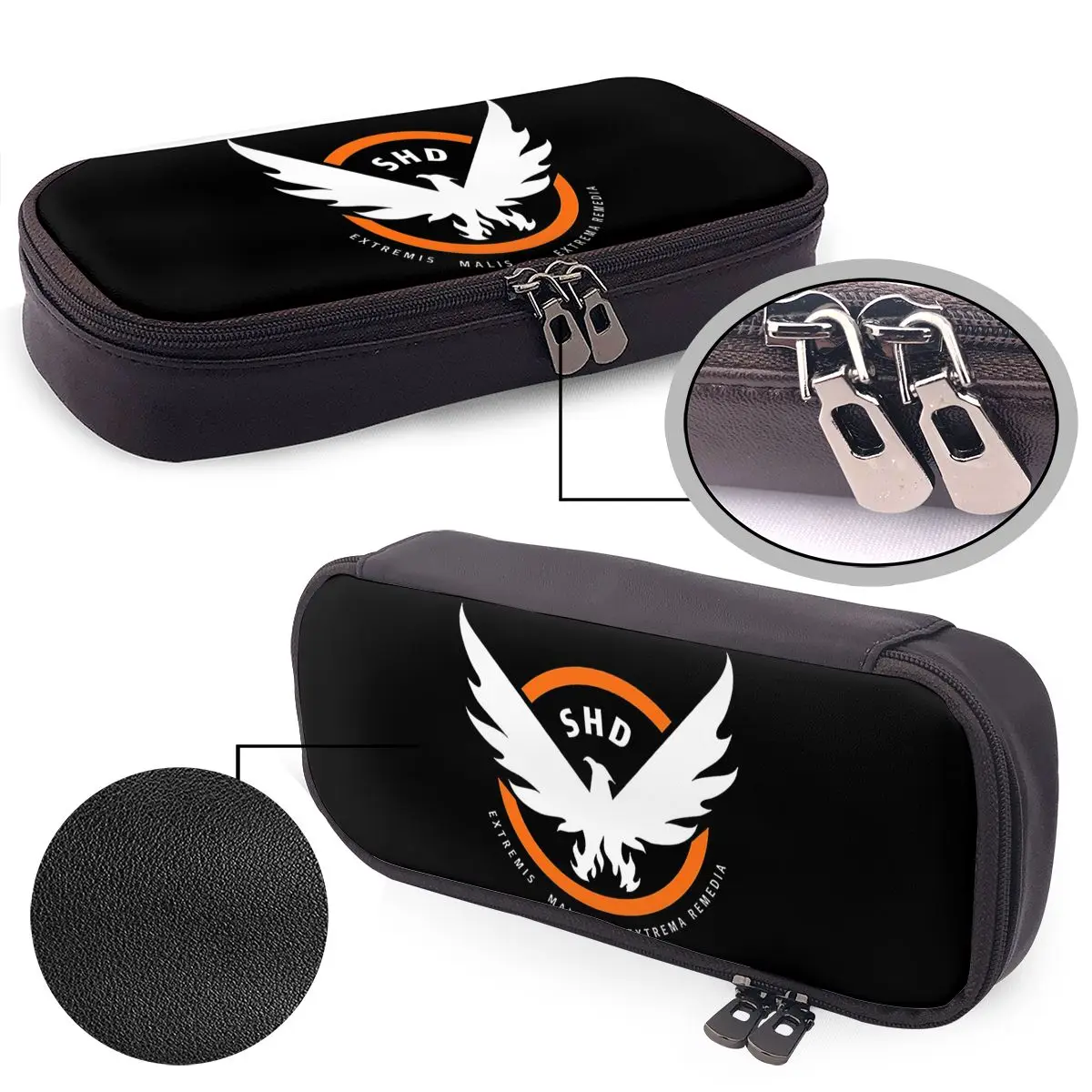 Game Tom Clancys The Division SHD Seal Leather Pencil Case for Boys Girls Pen Box Pencil Bag Stationery Supplies Pen Holder Bag