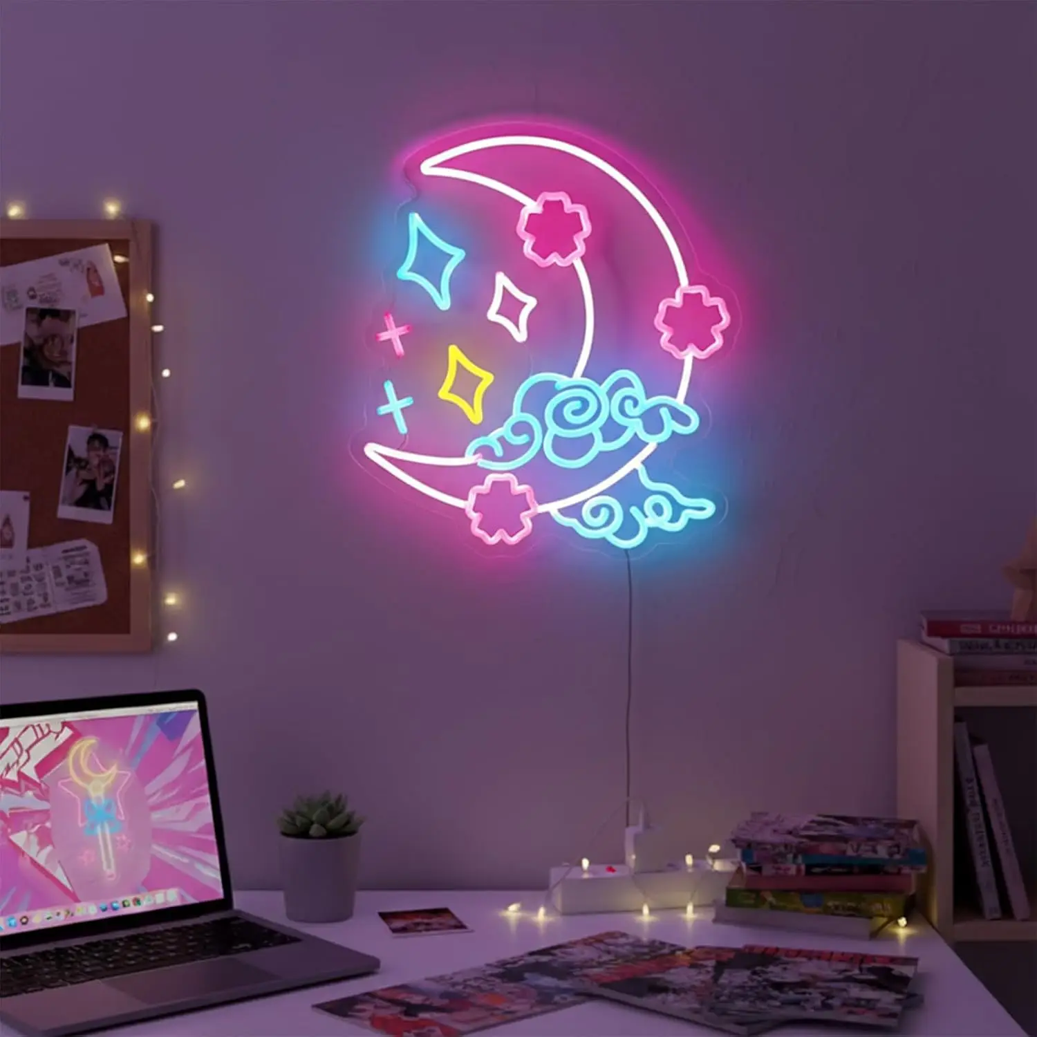 Crescent Moon Star Cloud Flower LED Neon Sign USB Neon Light for Girl Bedroom Dorm Wedding Party Cafe Room Decor Birthday Gift