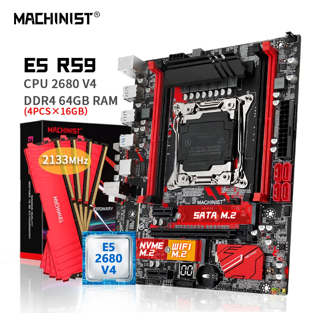 MACHINIST X99 Motherboard Kit Xeon E5 2680 V4 DDR4 64GB RAM Memory LGA 2011-3 Combo Processor CPU NVME M.2 WIFI Four-channel RS9