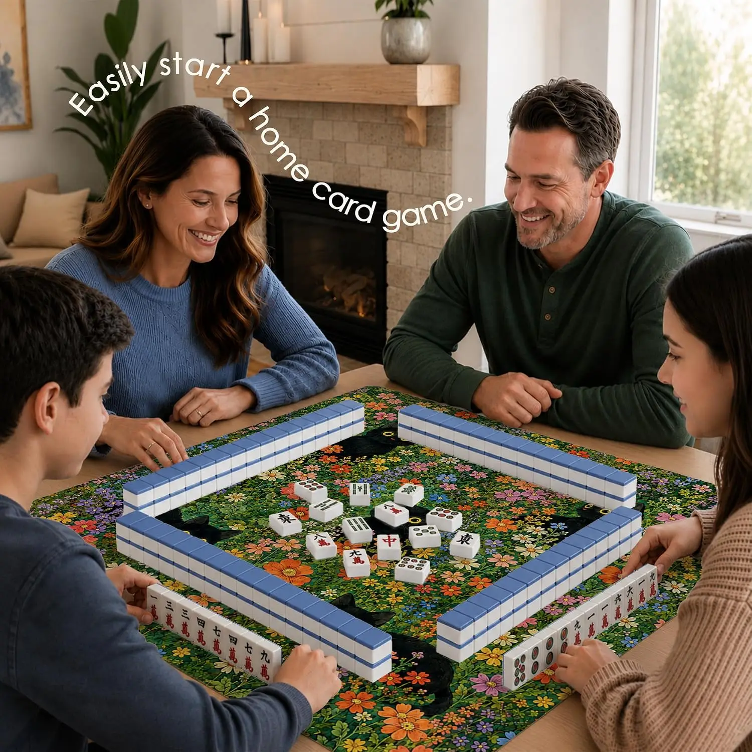 Cottagecore Wildflower Black Cat Table Cover 31.5 X 31.5 Inch Non Slip Noise Reduction for Card Tile Dominoes Board Games