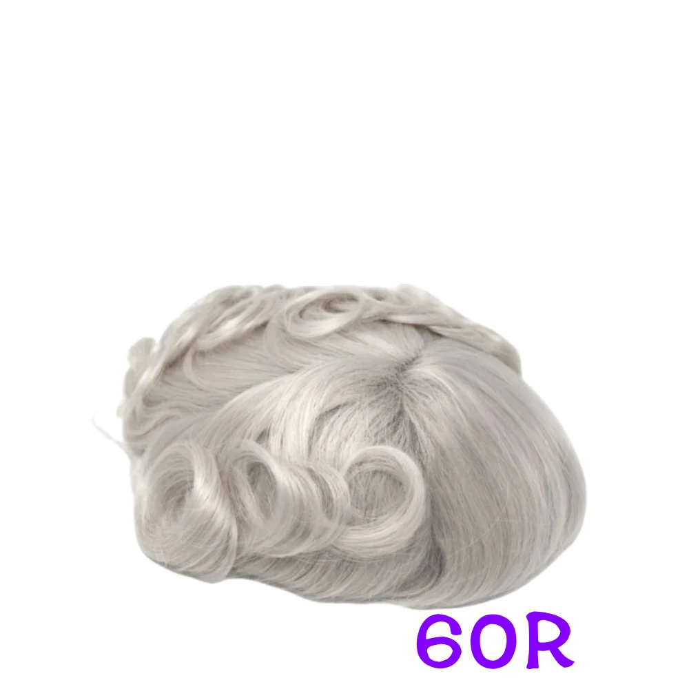 Men's Full Swiss Lace Wig Bleached Knot Human Hair Toupee Durable Comfortable All-Day Wear Hairpiece