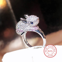 2024 Zircon 925 Silver Plated Ring Women Creative Animal Jewelry Rabbit Shape Ring Party Jewelry Zodiac Gift Engagement Gift