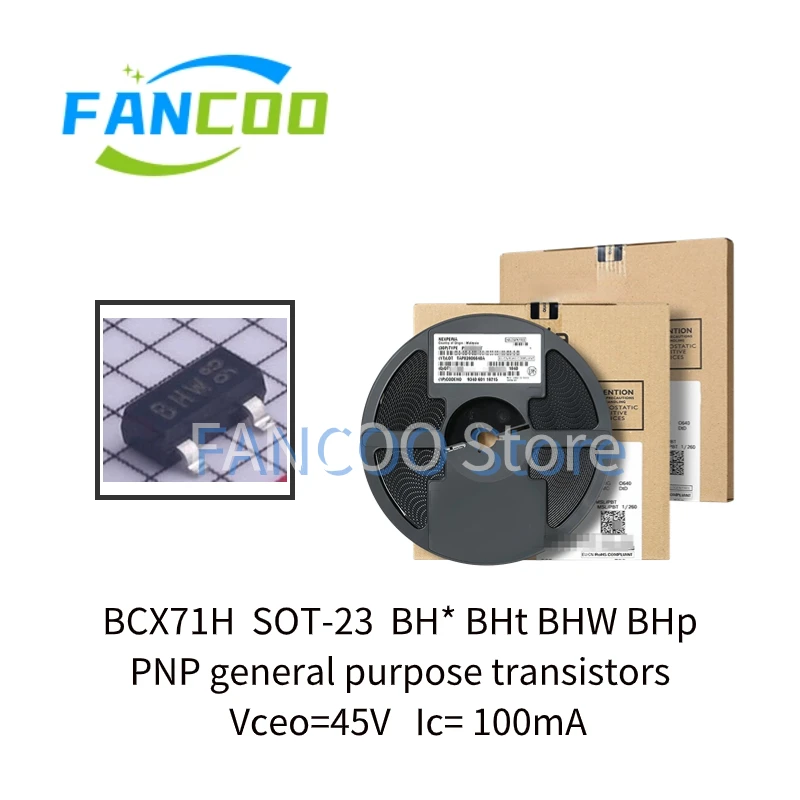 100pcs BCX71 sot-23 BCX71H marking BH*BHtBHW BCX71J SOT-23 marking  BJ* BJW BJt BCX71K SOT-23 marking BK*BKW BKt