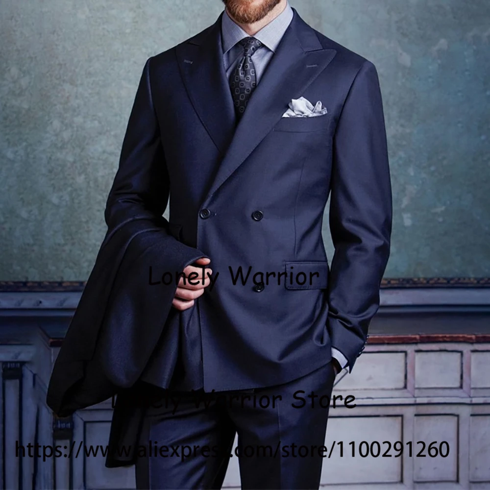 

Navy Blue Mens Suit Double Breasted Wedding Groom Tuxedo Business Blazer Slim Fit Daily 2 Piece Set Jacket Pants Terno Masculino