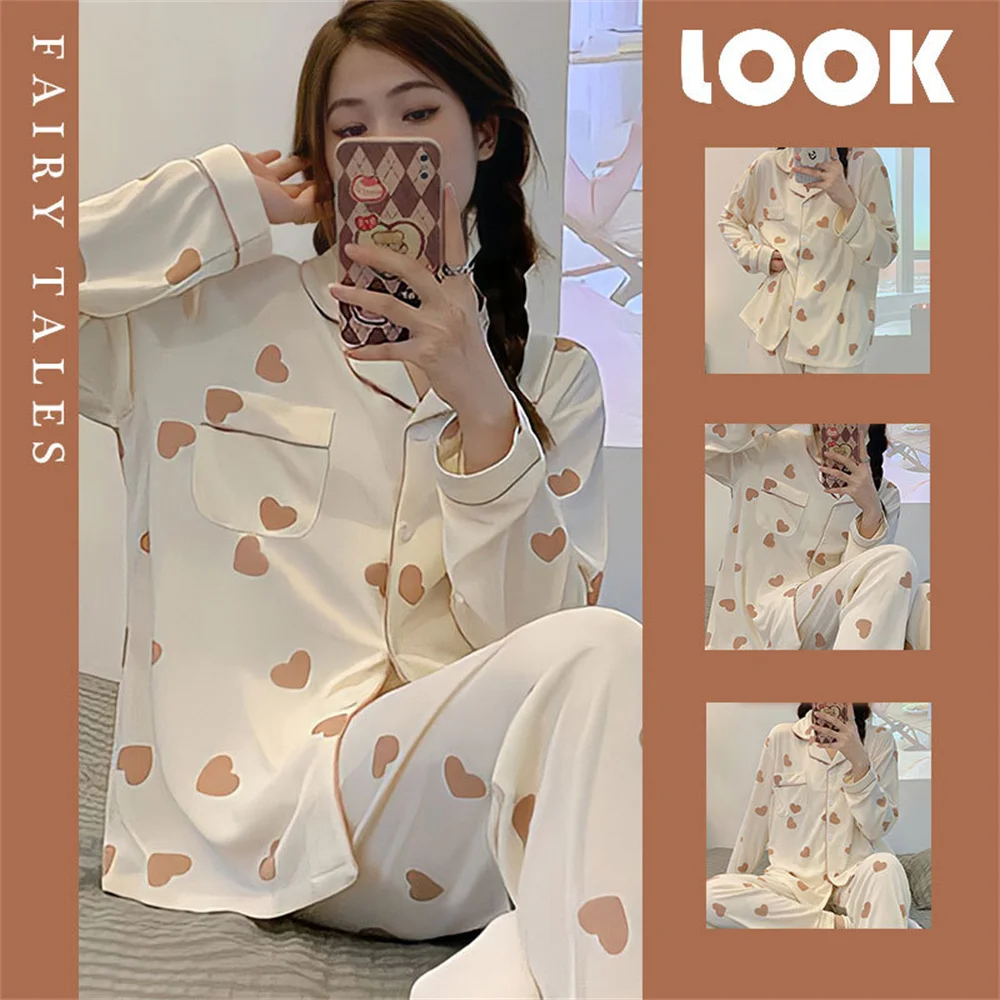 Women Pajamas Set Fashionable Gentle Spring And Autumn INS Style With Lapel Button Fashionable Autumn And Winter Sleepwear Set