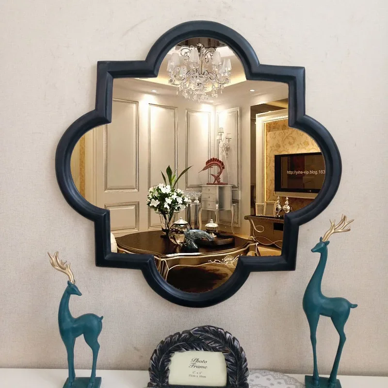 European Circular Wall Mounted Mirror Dressing  American Makeup Mirror  Bathroom Foyer Decorative