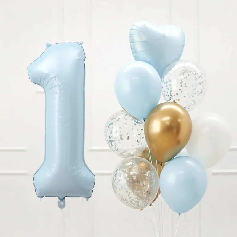 12pcs 40inch 블루 핑크 번호 하트 호일 풍선 생일 파티 장식 어린이 소년 소녀 1 2 3 4 5 6 7 8 9 세 용품