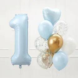 12pcs 40inch Blue Pink Number Heart Foil Balloons Birthday Party Decorations Kids Boy Girl 1 2 3 4 5 6 7 8 9 Year Old Supplies