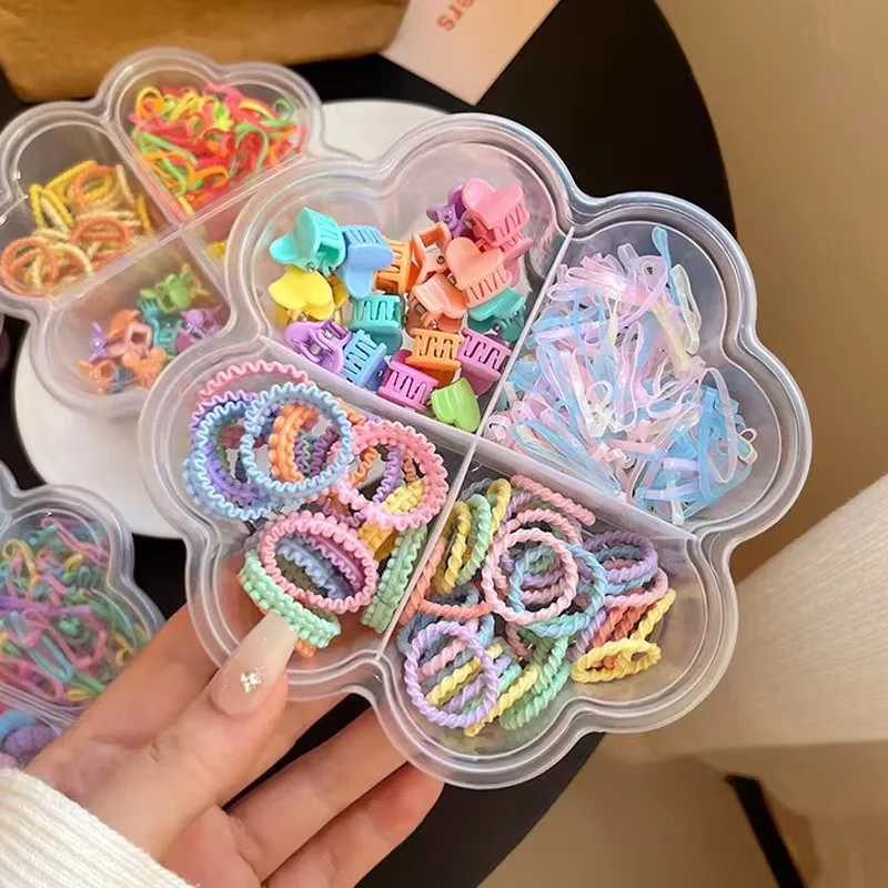 230/350Pcs Children\'s Headwear Set Mini Hair Clips Rubber Band Colorful Princess Headbands Girls Gift Box Hair Bands Accessories