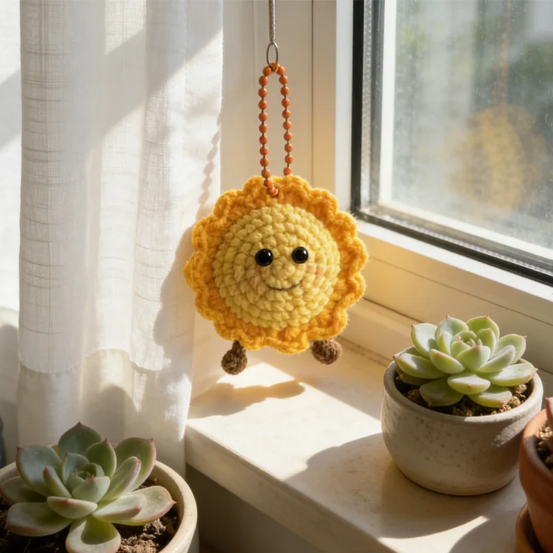Hand-crocheted sunflower accessory gift, customizable