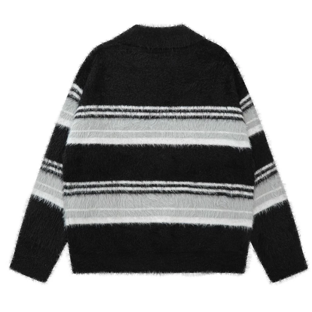 Suéter a Rayas con Cuello  Estilo Americano, Hoado, Informal, de Punto, para Invierno, para Parejas, Hombres, Mujeres, ...