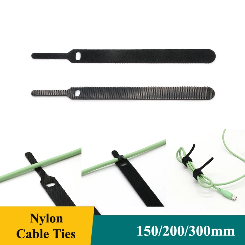 

Black Nylon Cable Ties 12x15/20/30cm Releasable Hook Loop Straps Wrap Zip Bundle Bandage Tie Plastics Wire Organizer Fastener