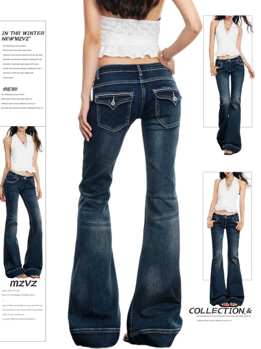 

Bootcut Jeans Woman Black Youthful Utility Trousres Torn Americana Normcore Streewear Belted Elasticless Lady'S Thread Neutral