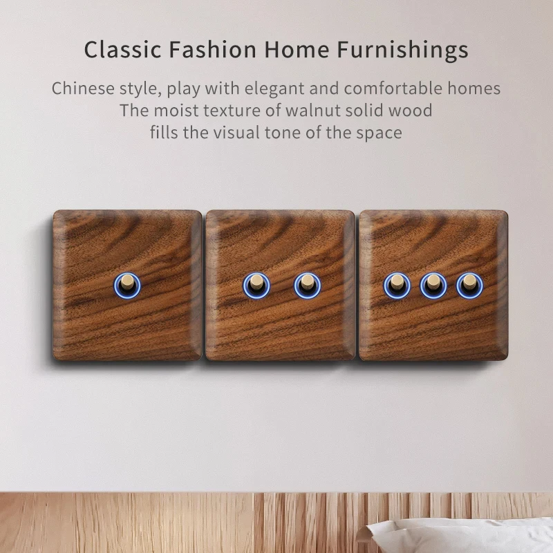Retro Switch Socket Solid Wood Work Driving Arm Panel Retro Style EU/France/UK 1Gang 2Gang Dual control Solid Wood Wall Switch