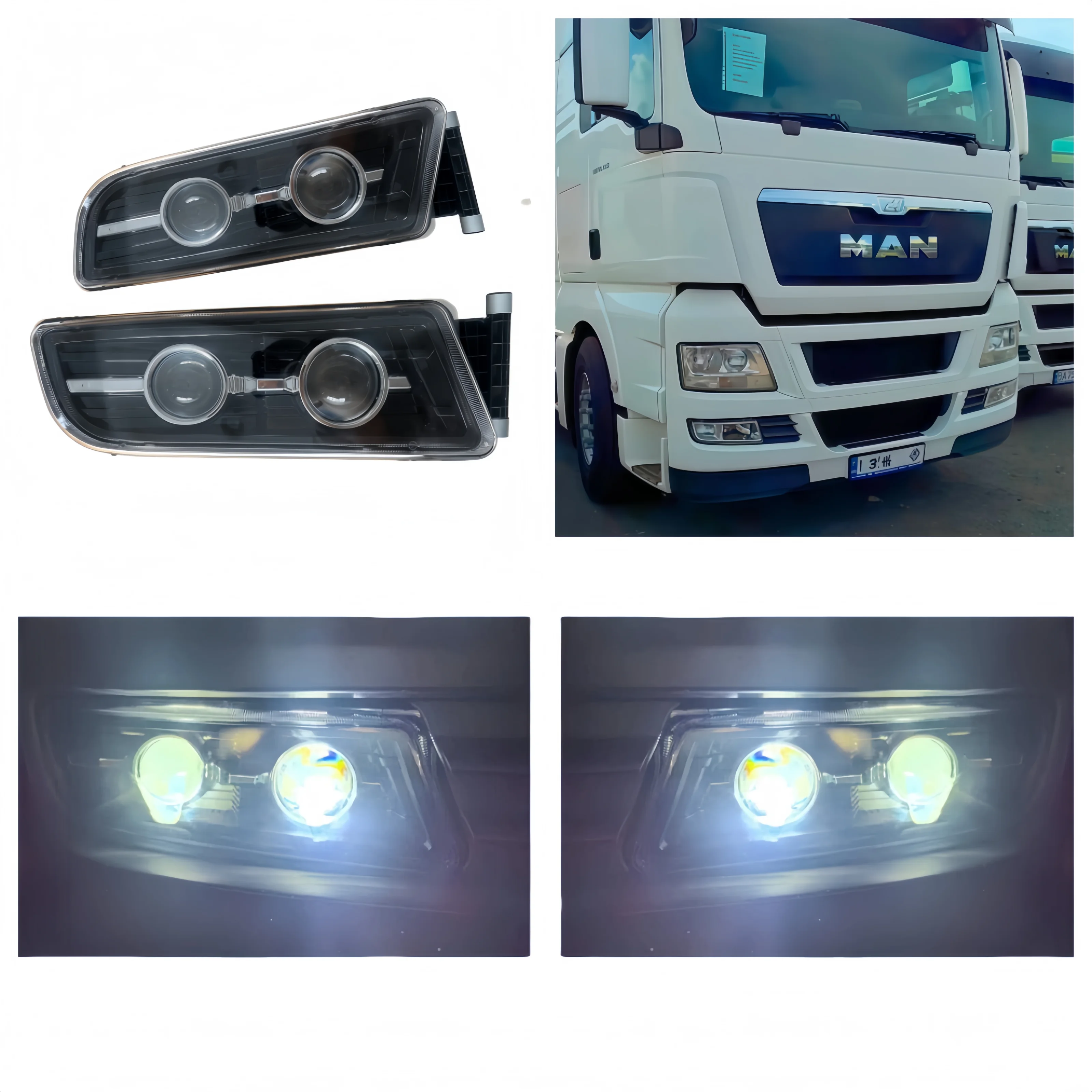 Set Of 2 For MAN TGX TGS TGL TRUCK LED FOG LIGHTS With High Beam Left and Right Dual Lens 81251016521 81251016522 FOG LAMPS