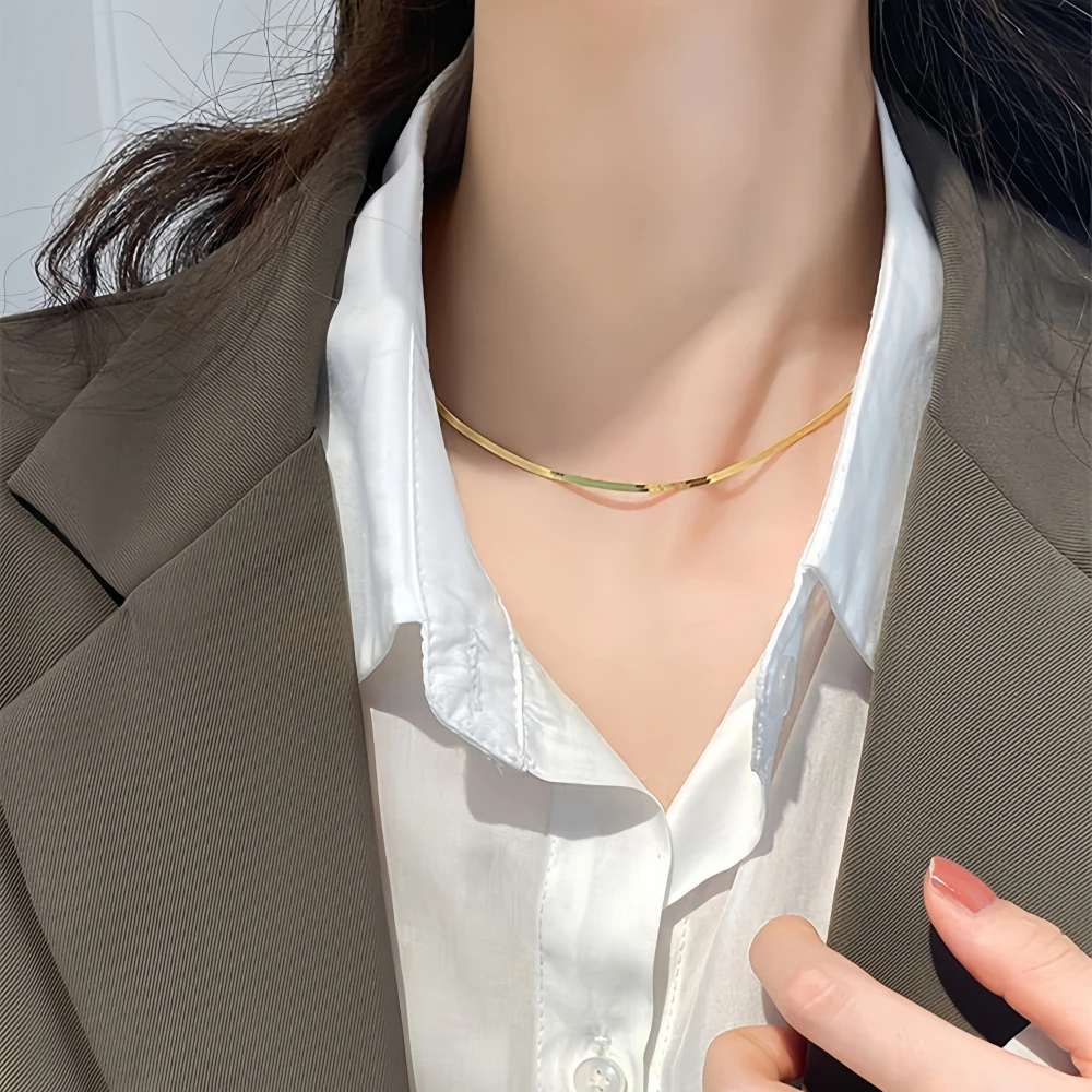 3mm Wide Thin Snake Chain S925 Sterling Silver Choker Stackable 18K/Silver Minimalist Clavicle Necklace Unisex Design